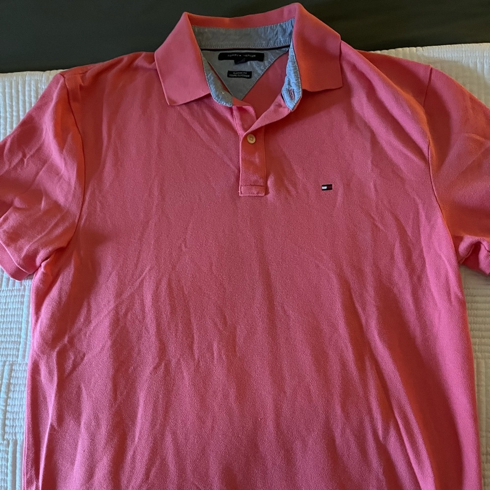 Mens Tommy Hilfiger SS polo, size med, pink, EUC